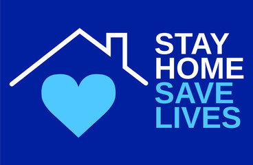 Stay at home slogan with house and heart inside. Protection campaign or measure from coronavirus, COVID--19. Stay home quote text, hash tag or hashtag. Coronavirus, COVID 19 protection logo