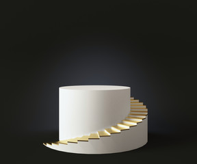 3D Rendering - Illustration white marble pedestal isolated on black background, modern minimal concept, empty stage, abstract geometry shape pastel color, Cosmetic background for product presentation.