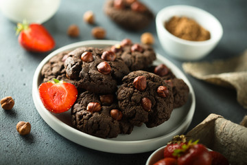 Homemade chocolate cookies with hazelnut