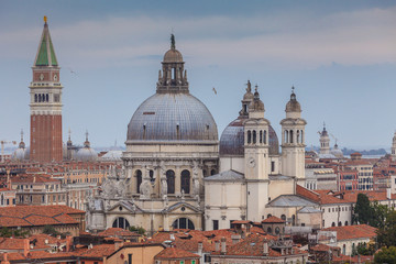 Fototapeta na wymiar View of Basilica della Salute and San Marco bell tower, Venice, Italy