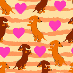 Dods, puppies, love, heart, childish, hand drawn flat vector seamless pattern. Concept for wallpaper, wrapping paper, cards 