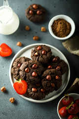 Homemade chocolate cookies with hazelnut