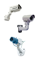 three modern video camera for tracking the situation at the facility isolated on white background