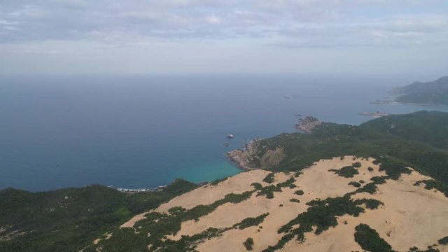 Aerial of Na Beach at Dam Mon Peninsula, Van Phong Bay, Van Ninh, Khanh Hoa. is beautiful with its 10km untouched wilderness white sandy beach, crystal clear water, near most eastern point of Vietnam