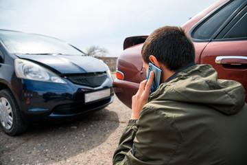 talking man with car accident
