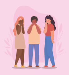 Girls and boy cartoons with dry cough and sneezing vector design