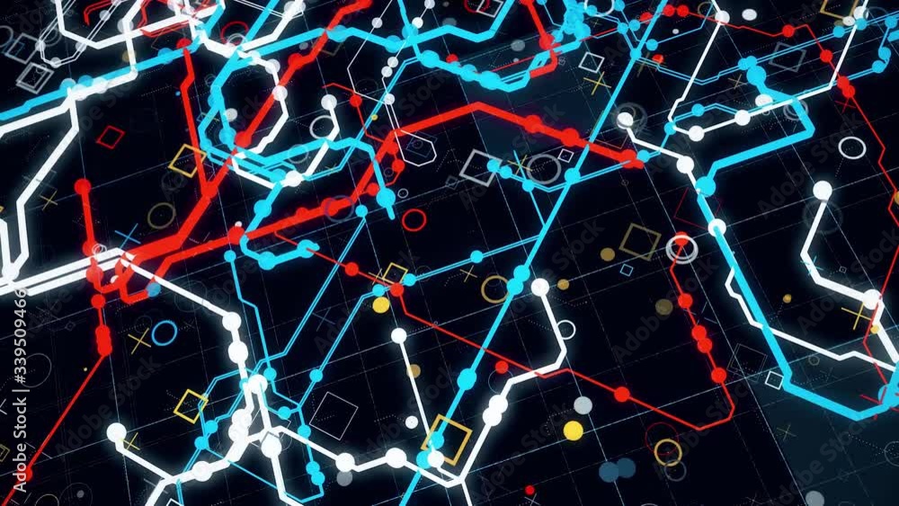 Poster abstract futuristic electronic circuit board with electrical signals flowing in electrical conductor