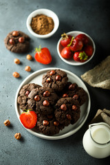 Homemade chocolate cookies with hazelnut