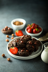 Homemade chocolate cookies with hazelnut