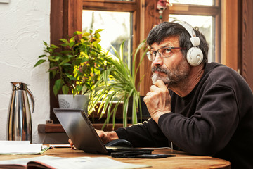 Man working from his improvised home office