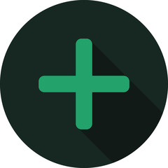 Plus sign flat icon on dark background, vector symbol 