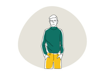 Casual man with hand in the pocket in limited colors. Vector doodle illustration 