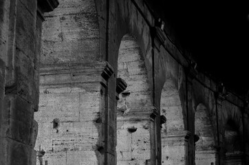 View in perspective of roman columns Black and White