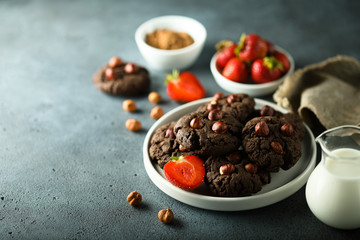 Homemade chocolate cookies with hazelnut