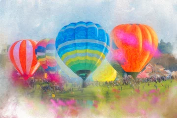  Colorful  watercolor painting balloon above a flower field at a national balloon festival, © venusvi