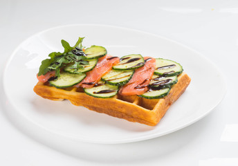 waffle with salmon and cucumber