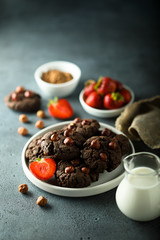 Homemade chocolate cookies with hazelnut
