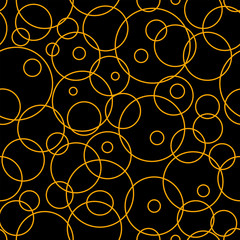 Seamless abstract pattern with gold circles . Vector illustration on black background.