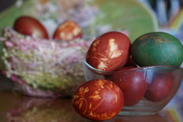 colorful easter eggs in a basket