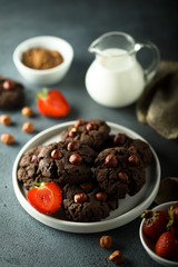 Homemade chocolate cookies with hazelnut