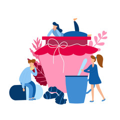 Concept with sick person. Flu flat tiny people concept. Protect from viruses. Pharmacy therapy and tissue help. Vector illustration