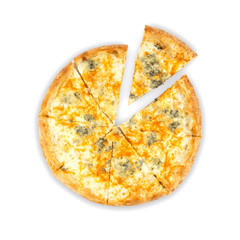 Delicious Pizza Four Cheeses Isolated over white background