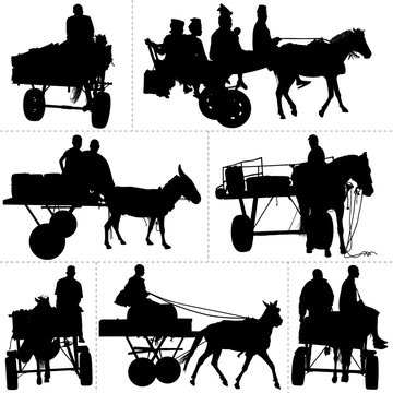 Silhouettes : charrettes &agrave; cheval, S&eacute;n&eacute;gal