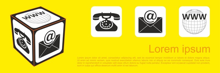 Information cube contact icon. Contact us web and internet concept with email, phone and internet icon for website, blog and online business.