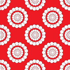 Cotton fabric Abstract seamless geometric flower pattern on a red background. Vector image