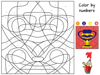 Ancient vase. Color by numbers. Coloring book. Educational puzzle game for children. Cartoon vector illustration