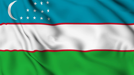 Uzbekistan flag is waving 3D animation. Uzbekistan flag waving in the wind. National flag of Uzbekistan.