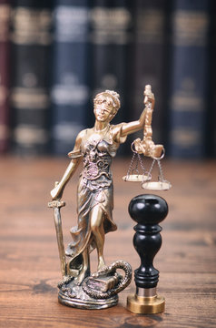 Scales of Justice, Justitia, Lady Justice and notary seal.