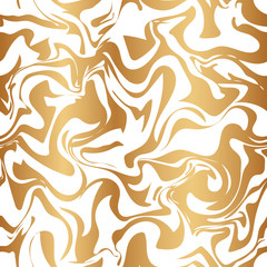 Golden marble effect. Gold fluid stains seamless pattern border. Tender lattice. Elegant liquid background. Repeating delicate splash. Design fabric, wallpaper, interior, prints. Texture flow. Vector