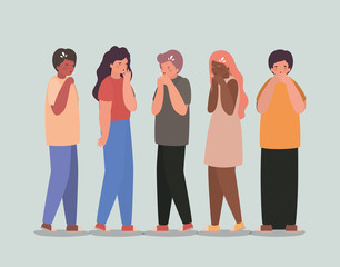 Fototapeta premium Girls and boys cartoons with dry cough and sneezing vector design