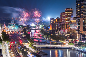 Fireworks over the Yarra River, Melbourne City.