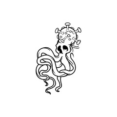 Skull octopus coronavirus head illustration