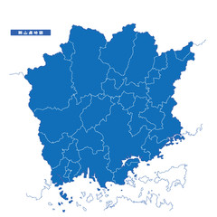 Fototapeta premium 岡山県地図 シンプル青 市区町村