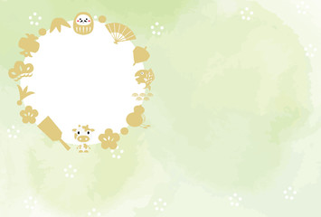 縁起物 花輪　フォトフレーム 年賀状イラスト