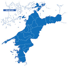 愛媛県地図 シンプル青 市区町村