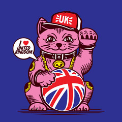 Fortune Lucky Cat UK Union jack Flag United Kingdom