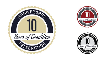 Anniversary celebration emblem 10th years (ten years) of Tradition. Set of Anniversary Celebration Badges.