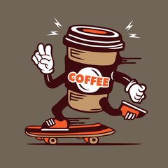 Skater Hot Coffee Cup To Go Take Away Skateboarding Character Design 
