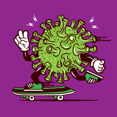 Skater Coronavirus Covid-19 Pandemic Skateboarding Character Design 
