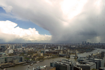 View towards East London, Docklands and Canary Wharf from The Shard, London England