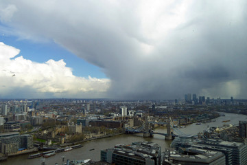 View towards East London, Docklands and Canary Wharf from The Shard, London England