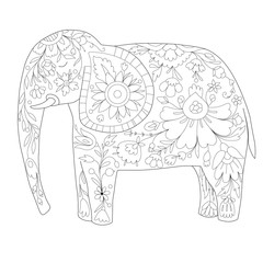 antistress coloring elephant with floral patterns