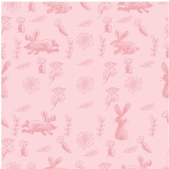 Fototapeta na wymiar Rabbit pattern with seamless floral theme background 