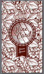 Blank for wine card, monochrome grape pattern, place for text