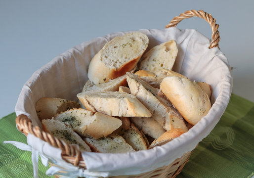 sliced ​​baguette in a bread basket