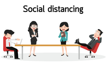 Business Office employees with social distancing